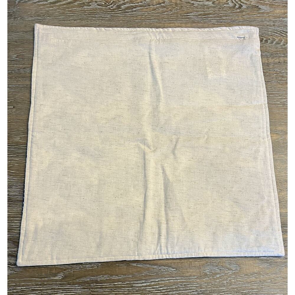 NWT POTTERY BARN Embroidered Linen Cotton Pillow Cover Beige Blue 18x18 - Picture 2 of 7